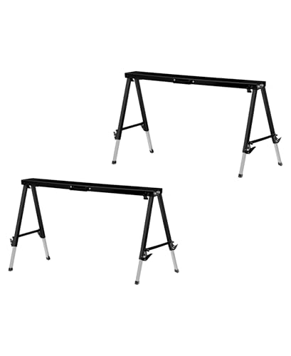 FIELDOOR ソーホース 作業台 2台セット 折りたたみ 作業馬 幅116cm 高さ調整 耐荷重150kg メタル スチール製 馬脚 DIY 日曜大工 木工 簡易 工作 机 デスク ワークテーブル テーブル脚 脚のみ [ブラック]